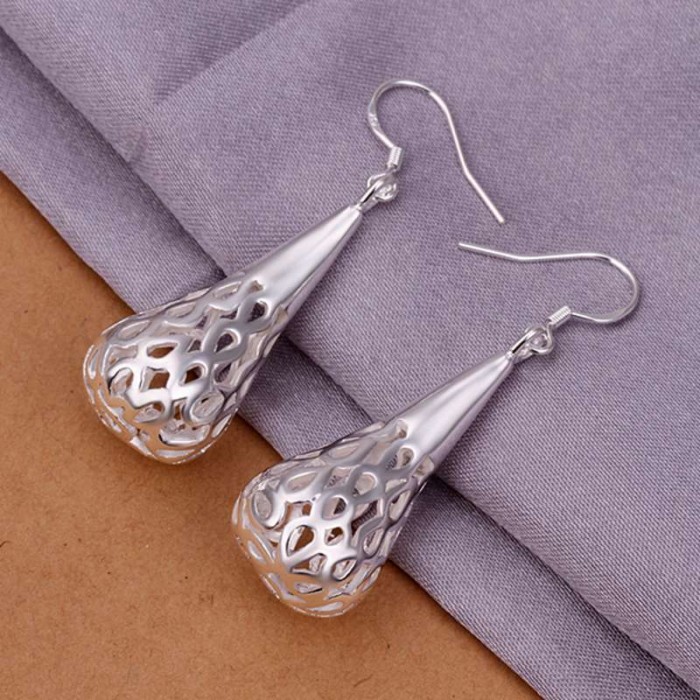 SE337 Silver Jewelry Hollow Waterdrop Dangle Earrings For Women