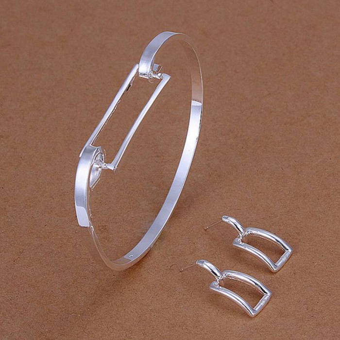 SS261 Silver Rectangle Bracelet Earrings Jewelry Sets