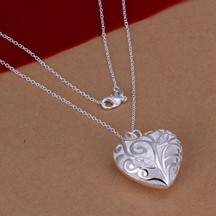 SN224 Hot Silver Jewelry Chain Crystal Heart Pendants Necklace