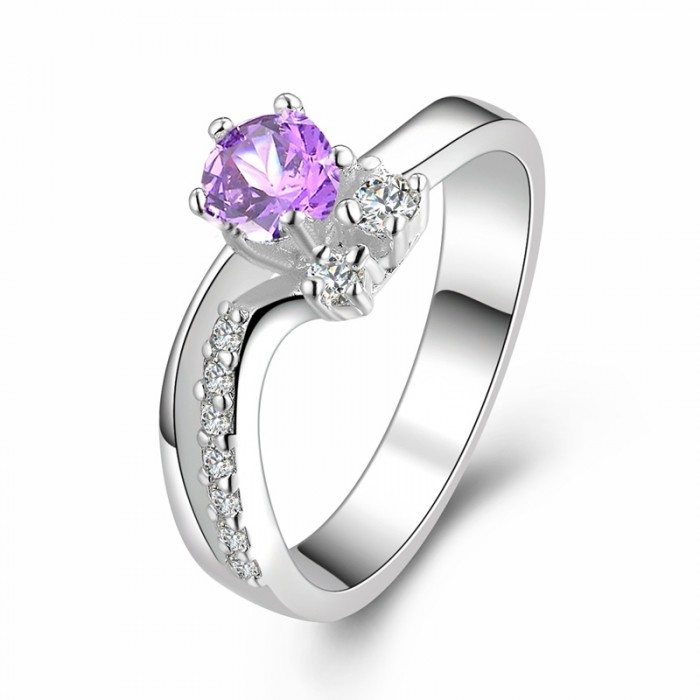 SR385 Fashion Silver Jewelry Purple Crystal Geometry Rings For Women